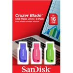 Pack 3x Pendrive Sandisk Cruzer Blade - 16gb - Usb2.0 - Diseño Verde/rosa/violeta