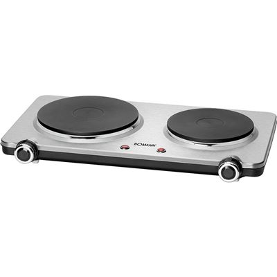 Hornillo Eléctrico Doble, 2 Zonas De Cocinado 18 - 15 Cm,termostato Regulable Por Placa Bomann Dkp5033 1500w-1000w Blanco