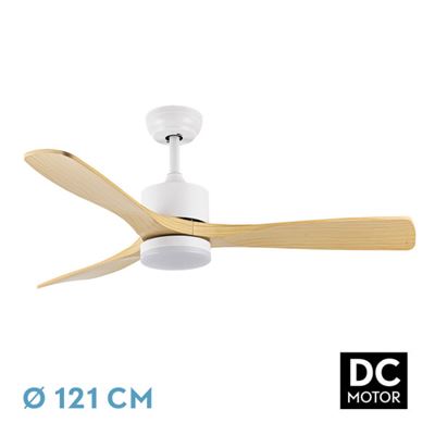 Ventilador De Techo Fabrilamp Led Azabache Regulable Con Control Remoto 20w 3cct 2350lm Ip20 Ø121cm Blanco Y Haya