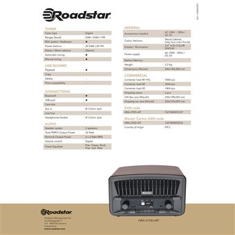 Roadstar IR-390D+BT/BK Radio Internet Wi-Fi y Digital DAB/ DAB+/ FM