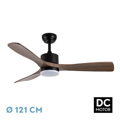 Ventilador De Techo Fabrilamp Led Azabache Regulable Con Control Remoto 20w 3cct 2350lm Ip20 Ø121cm Negro Y Roble