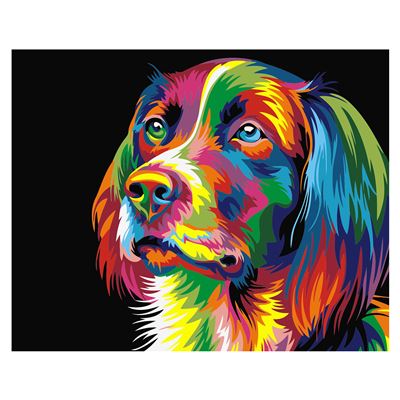 Lienzo Con Dibujo Dam Pintar Números 40x50cm. Diseño Perro Multicolor.incluye Pinceles Pinturas .multicolor