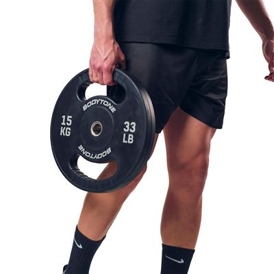 Disco de goma profesional Bodytone de 15 kg con agarre (28mm) 28/15,  Musculación, Los mejores precios