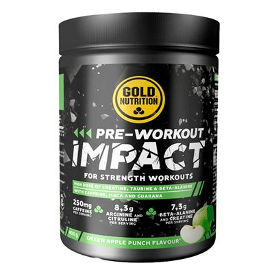 Gold Nutrition - Pre Workout Impact 400 G - Pre-entrenamiento Con Estimulantes - Sabor Manzana
