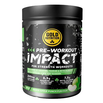 Gold Nutrition - Pre Workout Impact 400 g - Pre-entrenamiento con estimulantes -  Sabor Manzana - 1