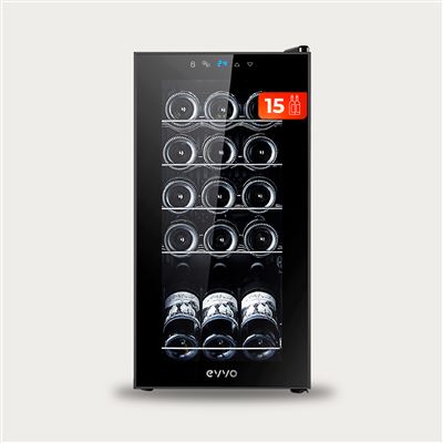 EVVO Vinoteca 15 Botellas, Botellero Vertical, Temperatura Ajustable , Muy Silenciosa 39 dB, Pantalla Táctil
