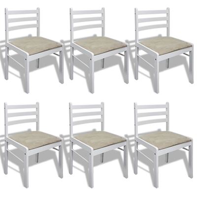 Vidaxl Blanco Sillas De Comedor 6 Unidades Madera Maciza Y Terciopelo
