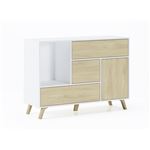 Aparador salón Comedor Mueble Auxiliar Buffet WIND 1 Puerta 3 cajones Color estructura Blanco y color puerta y cajones Puccini. 120x40x86cm.