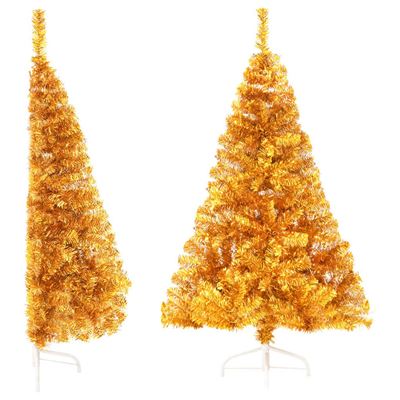 Medio árbol de Navidad artificial con soporte vidaXL PVC dorado 120 cm