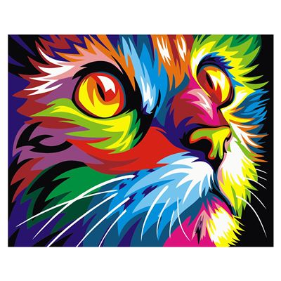 Lienzo Con Dibujo Dam Para Pintar Números40x50cm. Diseño Gato Multicolor. Con Pinceles Y Pinturas . Multicolor