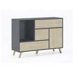 Aparador salón Comedor Mueble Auxiliar Buffet WIND 1 Puerta 3 cajones Color estructura Gris Antracita y color puerta y cajones Puccini. 120x40x86cm.