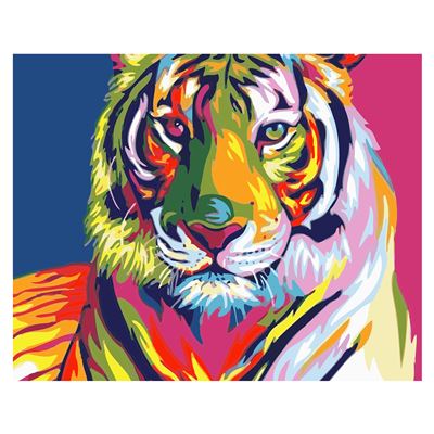 Lienzo Con Dibujo Dam Pintar Con Números 40x50cm. Diseño Tigre Multicolor Con Pinceles Y Pinturas. Multicolor