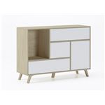 Aparador salón Comedor Mueble Auxiliar Buffet WIND 1 Puerta 3 cajones Color estructura Puccini y color puerta y cajones Blanco. 120x40x86cm.