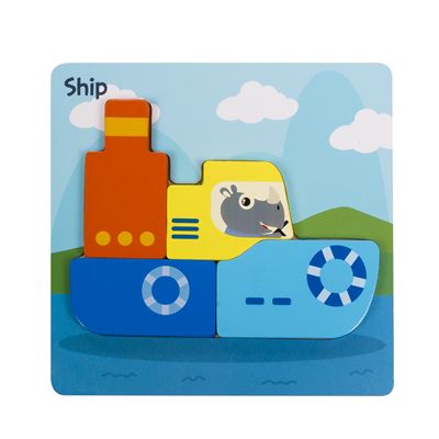 Puzle Dam De Madera Para Niños, De 4 Piezas Diseño Barco Azul