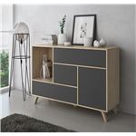 Aparador salón Comedor Mueble Auxiliar Buffet WIND 1 Puerta 3 cajones Color estructura Puccini y color puerta y cajones Gris Antracita 120x40x86cm.