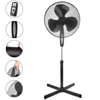 Ventilador Pie Oscilante 40 cm, 3 Velocidades, Altura Ajustable,Temporizador,Mando Distancia Briebe FN122397  Negro - 1