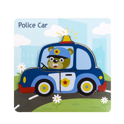 Puzle Dam De Madera Para Niños, De 4 Piezas Diseño Coche De Policía Azul Oscuro