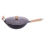 Smile Spc3 Wok de acero al carbono 35cm antiadherente sin pfoa mango madera tapa cristal apto todas las cocinas gas negro bambuapta