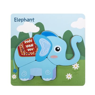 Puzle Dam De Madera Para Niños, De 4 Piezas Diseño Elefante Azul Claro