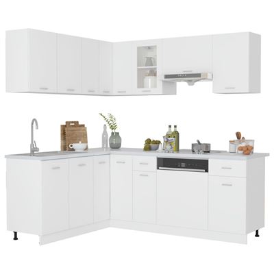 Vidaxl Blanco Juego De Muebles De Cocina 11 Piezas Aglomerado