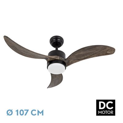 Ventilador De Techo Fabrilamp Led Bembezar Regulable Con Control Remoto 24w 3cct 2424lm Ip20 Ø107cm Negro Y Roble