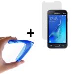 WoowCase | Funda Gel Flexible para [ Samsung Galaxy J1 Mini 2016 ] [ +1 Protector Cristal Vidrio Templado ] Ultra Resistente contra Arañazos y Golpes Dureza 9H, PACK Carcasa Case Silicona TPU Suave Azul