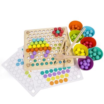 Tablero Montessori Dam Madera Crear Mosaicos Multicolor. Crea Dibujos Libre O Siguiendo Patrones. Multicolor