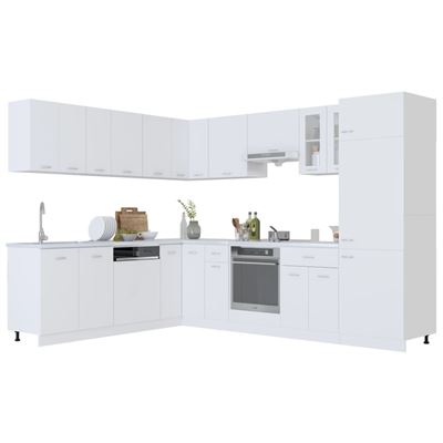 Vidaxl Blanco Juego De Muebles De Cocina 14 Piezas Aglomerado