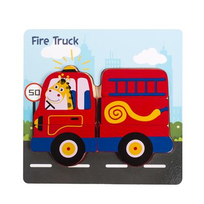 Puzle Dam De Madera Para Niños, De 5 Piezas Diseño Camión De Bomberos Rojo Oscuro