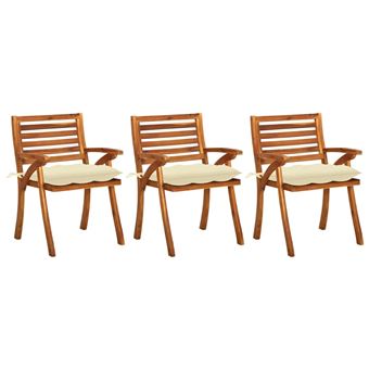 Sillas de comedor jardín 3 unidades vidaXL madera maciza acacia cojines crema 20,73Kg - 1