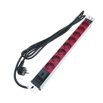 Regleta de enchufes RackMatic, rack 19"" de 8 schuko rojo con interruptor de RackMatic