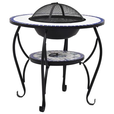 Mesita Con Brasero De Mosaico Cerámica Vidaxl Azul Y Blanco 68 Cm