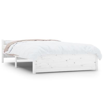 Vidaxl Blanco Estructura Cama Madera Maciza Doble Pequeña 120X190cm