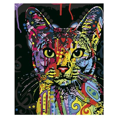 Lienzo Con Dibujo Dam Para Pintar Con Números, 40x50cm. Diseño Gato Abstracto. Pinceles Pinturas . Naranja