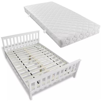 Vidaxl Blanca Cama Con Colchón De Madera De Pino Maciza 140X200 Cm