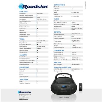 Roadstar Reproductor de CD Portátil Negro