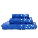 Briebe Home Juego de toallas baño 100 rizo 450gr set 3 piezas polka dots tamaños ducha manos tocador cenefa lunares bordada hecho en portugal azul baño100 450grset