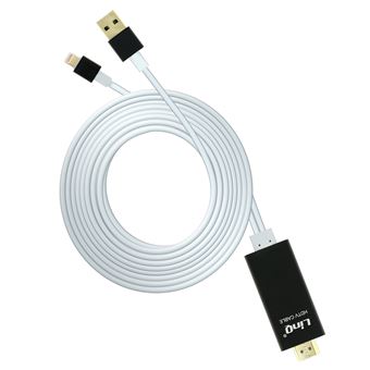Cable Vídeo iPhone iPad a HDMI y USB Carga Adaptador MHL HD 4m LinQ, Negro - 1
