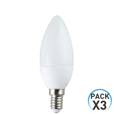 Pack 3 Bombillas LED Vela E14 6W Equi.40W 470lm 3000K 15000H 1Primer Low Cost