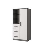 Armario dormitorio infantil Marlie 3 cajones + 5 estantes 160x80x40cm Tiradores de colores Gris