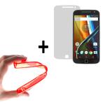 WoowCase | Funda Gel Flexible para [ Motorola Moto G4 Plus ] [ +1 Protector Cristal Vidrio Templado ] Ultra Resistente contra Arañazos y Golpes Dureza 9H, PACK Carcasa Case Silicona TPU Suave Roja