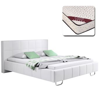 Cama de matrimonio Sofía, Blanco (120x190cm) con colchón Pro Nature con colchón Pro Nature