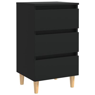 Vidaxl Negra Mesita De Noche De Madera Maciza 40X35x69cm