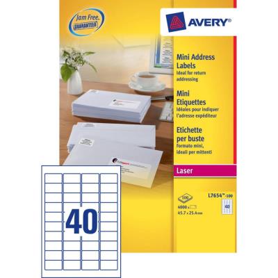 Avery L7654100 Etiquetas para impresora laser 45.7 x 25.4 mm autoadhesiva 100 4000
