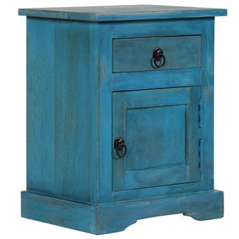 Mesita de noche vidaXL madera maciza de mango Azul 40x30x50 cm - 1