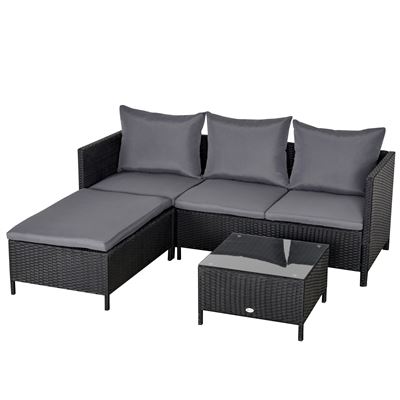Outsunny Conjunto De muebles 4 piezas doble sofá mesa café taburete cojines acolchados para exteriores marco metal negro 115x69x63