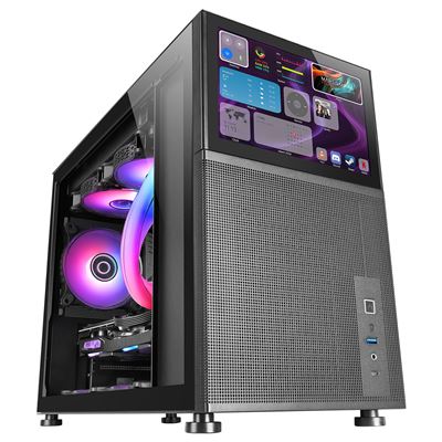 Mars Gaming Negro Caja Pc Micro-Atx Mc-Lcd, Pantalla Lcd Ips 8" Rejilla Mesh, Cristal Templado, Diseño De Panel Modular,