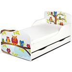 Cama infantil con colchón cómodo y cajón 140/70. Motivo: Búhos