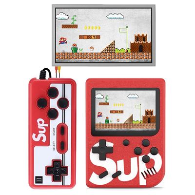 Consola retro de videojuegos con pantalla y 400 juegos incluidos. Incluye mando para jugar 2 personas en la TV. DAM Rojo