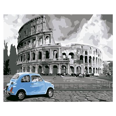 Lienzo Con Dibujo Dam Para Pintar Con Números 40x50cm. Diseño Coliseo De Roma. Con Pinceles Pinturas. Negro